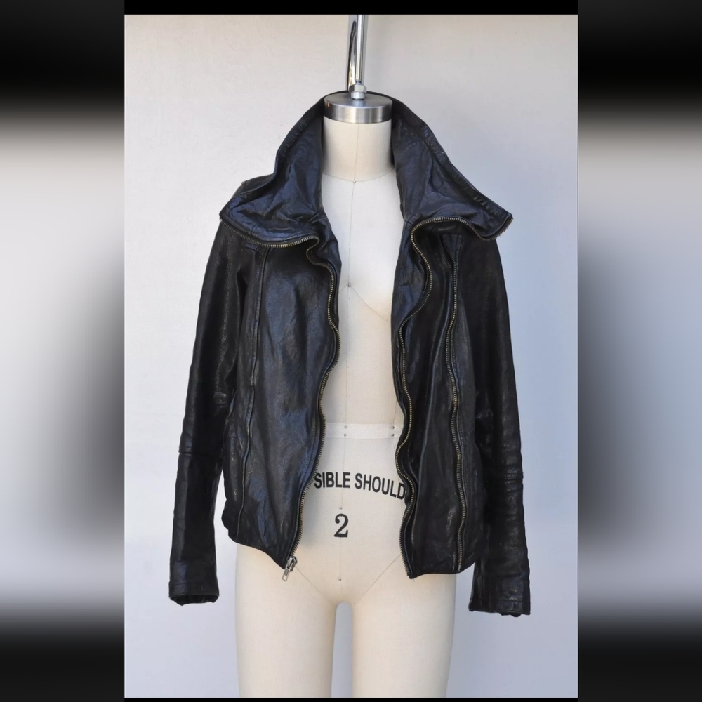ALL SAINTS HESTON Black Leather Jacket - Biker Motorcycle Rocker Punk Supple - Picture 9 of 12